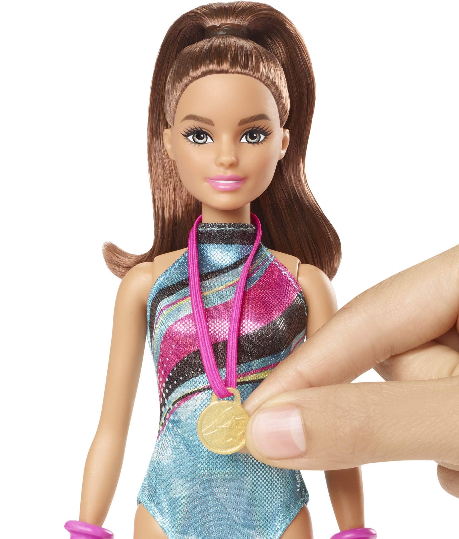 Barbie Dreamhouse Adventures Teresa Spin ‘n Twirl Gymnast Doll, 11.5-inch Brunette, in Leotard, with Accessories