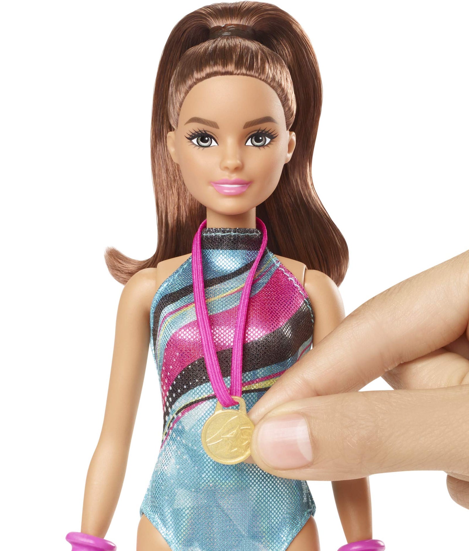 Barbie Dreamhouse Adventures Teresa Spin ‘n Twirl Gymnast Doll, 11.5-inch Brunette, in Leotard, with Accessories