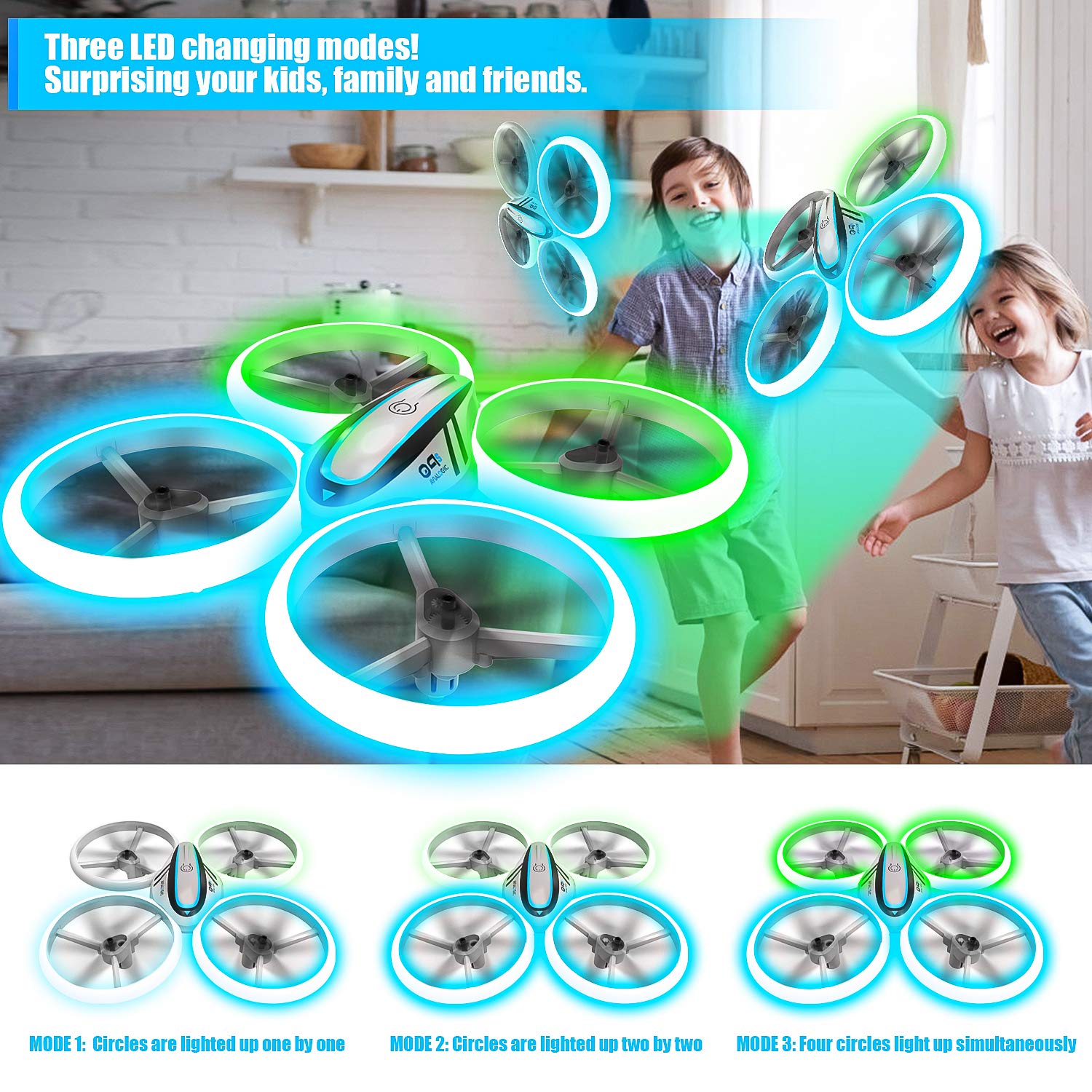 HASAKEE Q9s Drones for Kids,RC Drone with Altitude Hold and Headless Mode,Quadcopter with Blue&Green Light,Propeller Full Protect,2 Batteries and Remote Control,Easy to fly Kids Gifts Toys for Boys and Girls