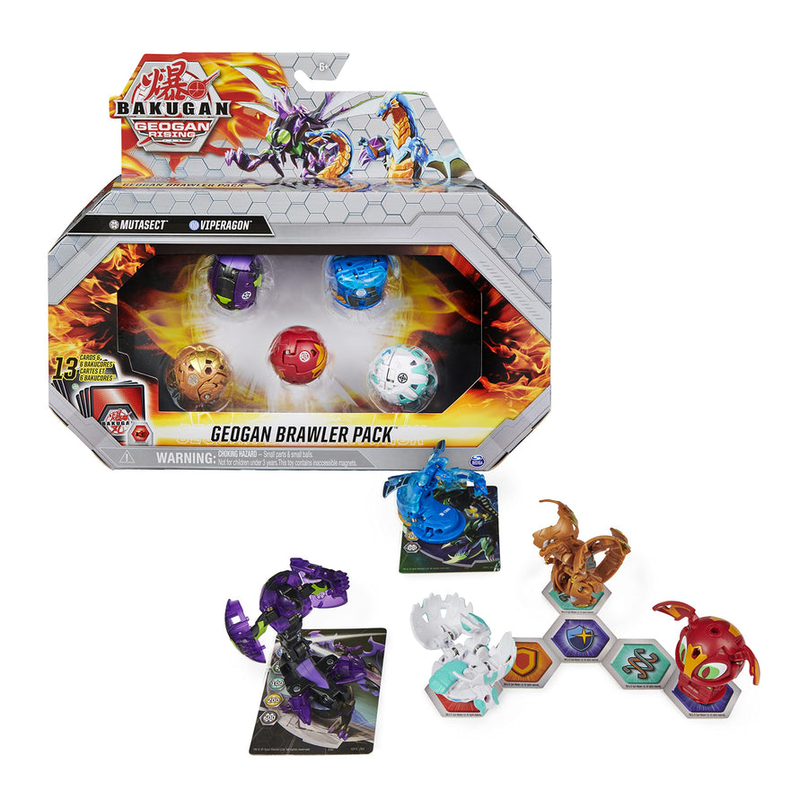 Bakugan Geogan Brawler 5-Pack, Exclusive Mutasect and Viperagon Geogan and 3 Collectible Action Figures, Kids Toys for Boys