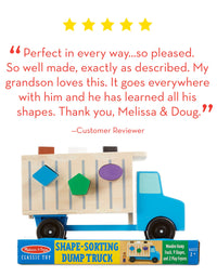 Melissa & Doug Shape-Sorting Wooden Dump Truck Toy With 9 Colorful Shapes and 2 Play Figures
