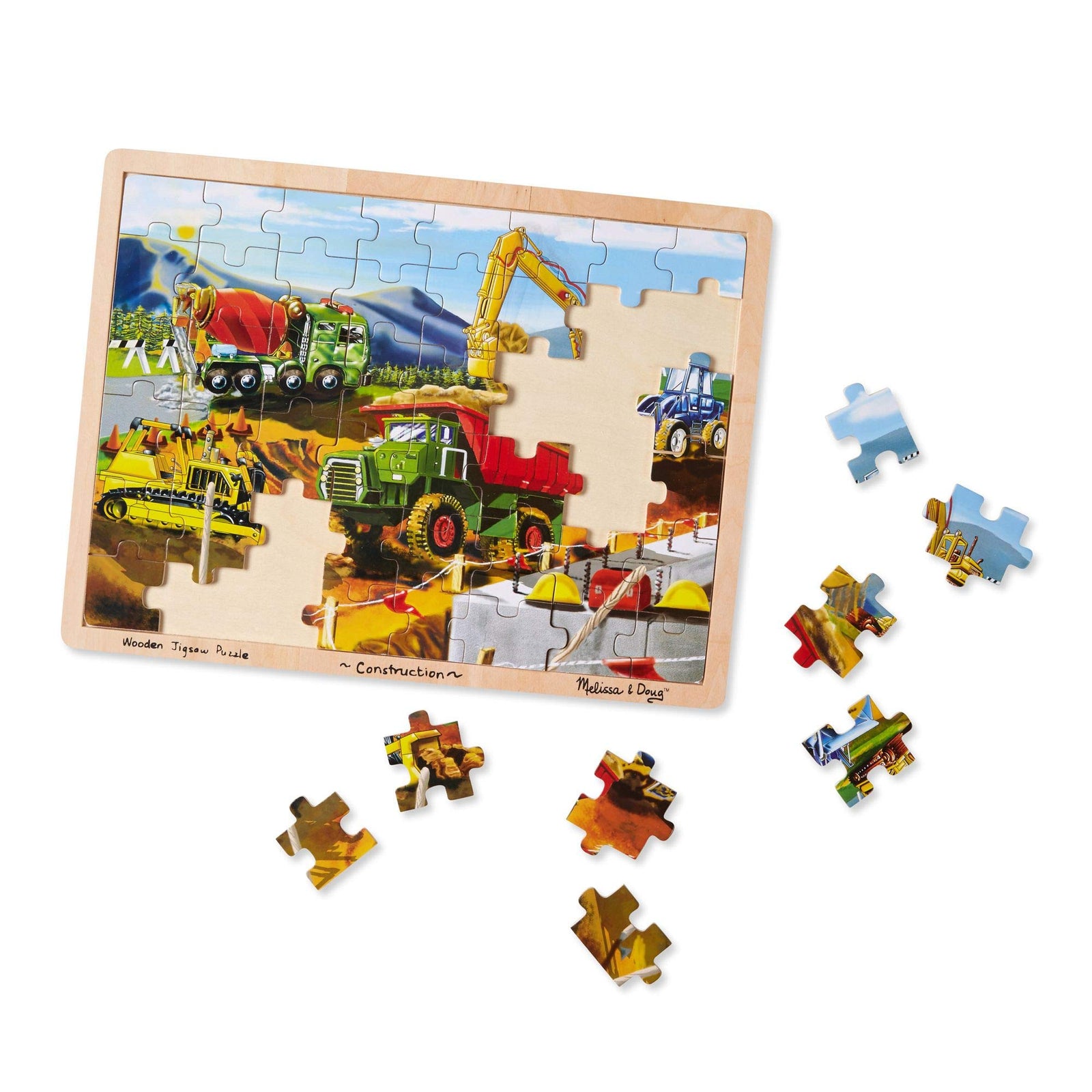 Melissa & Doug Construction Vehicles Wooden Jigsaw Puzzle With Storage Tray (48 pcs)
