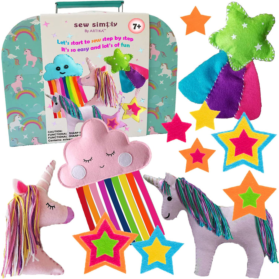 ARTIKA Sewing KIT for Kids, DIY Craft for Girls, The Most Wide-Ranging Kids Sewing Kit Kids Sewing Supplies, Includes a Booklet of Cutting Stencil Shapes for The First Step in Sewing. (Unicorn kit)