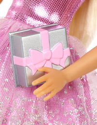 Barbie Happy Birthday Doll, Blonde, Wearing Sparkling Pink Party Dress with Present, Gift for 3 to 7 Year Olds

