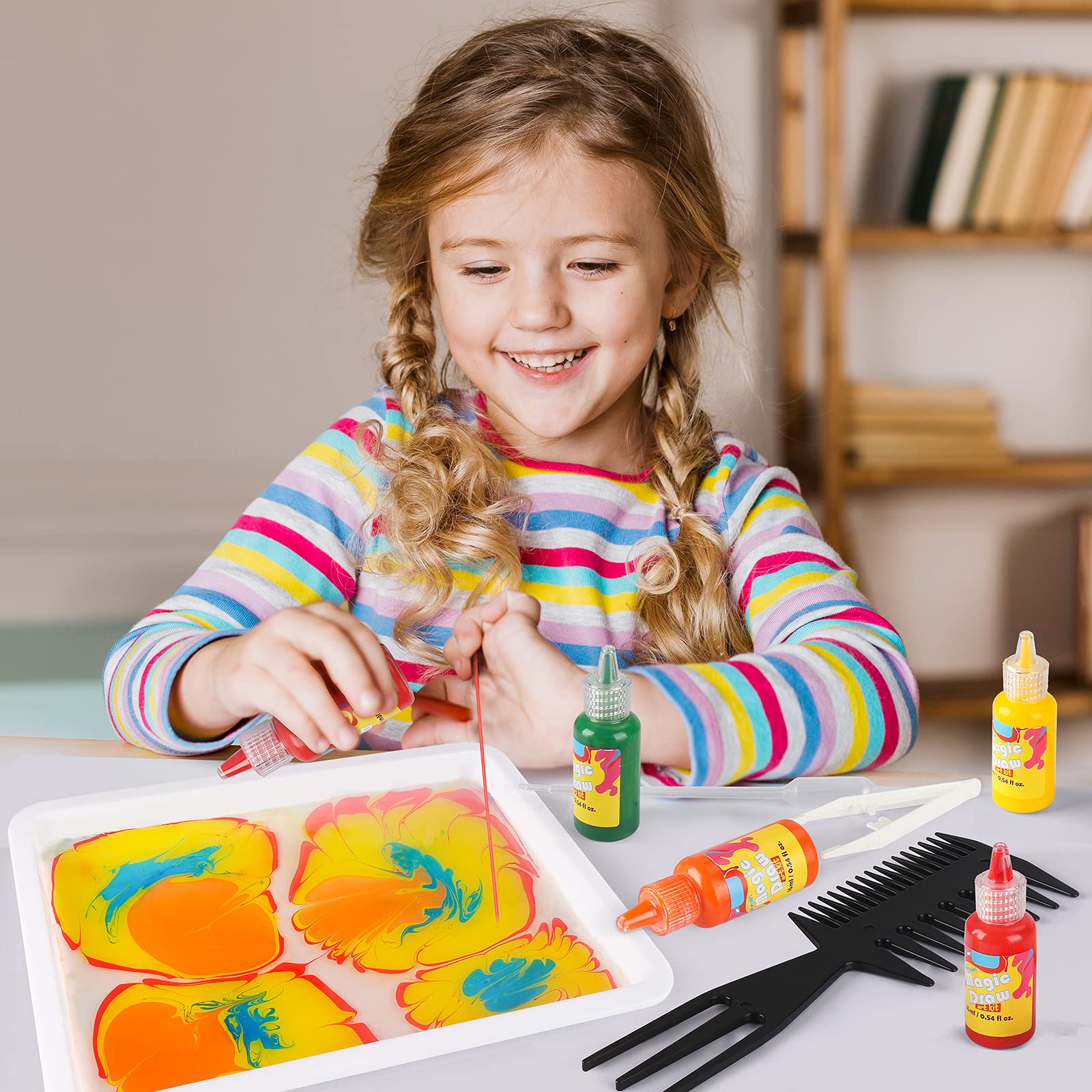 Titoclar Arts & Crafts for Kids Ages 6-12, Water Marbling Paint Kit, Ideal Gifts for Kids, Christmas Toys for Girls & Boys Age 4 5 6 7 8 9 10 11 12 Year Old (Paint on Water, 12 Colors)