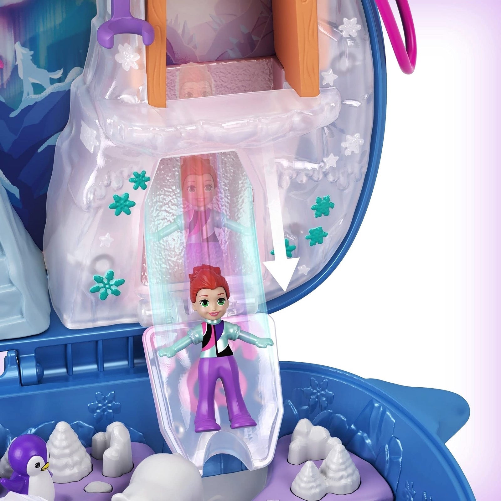 Polly Pocket Freezin' Fun Narwhal Compact with Fun Reveals, Micro Polly and Lila Dolls, Husky Dog & Sled, Polar Bear Figure & Sticker Sheet; for Ages 4 Years Old & Up