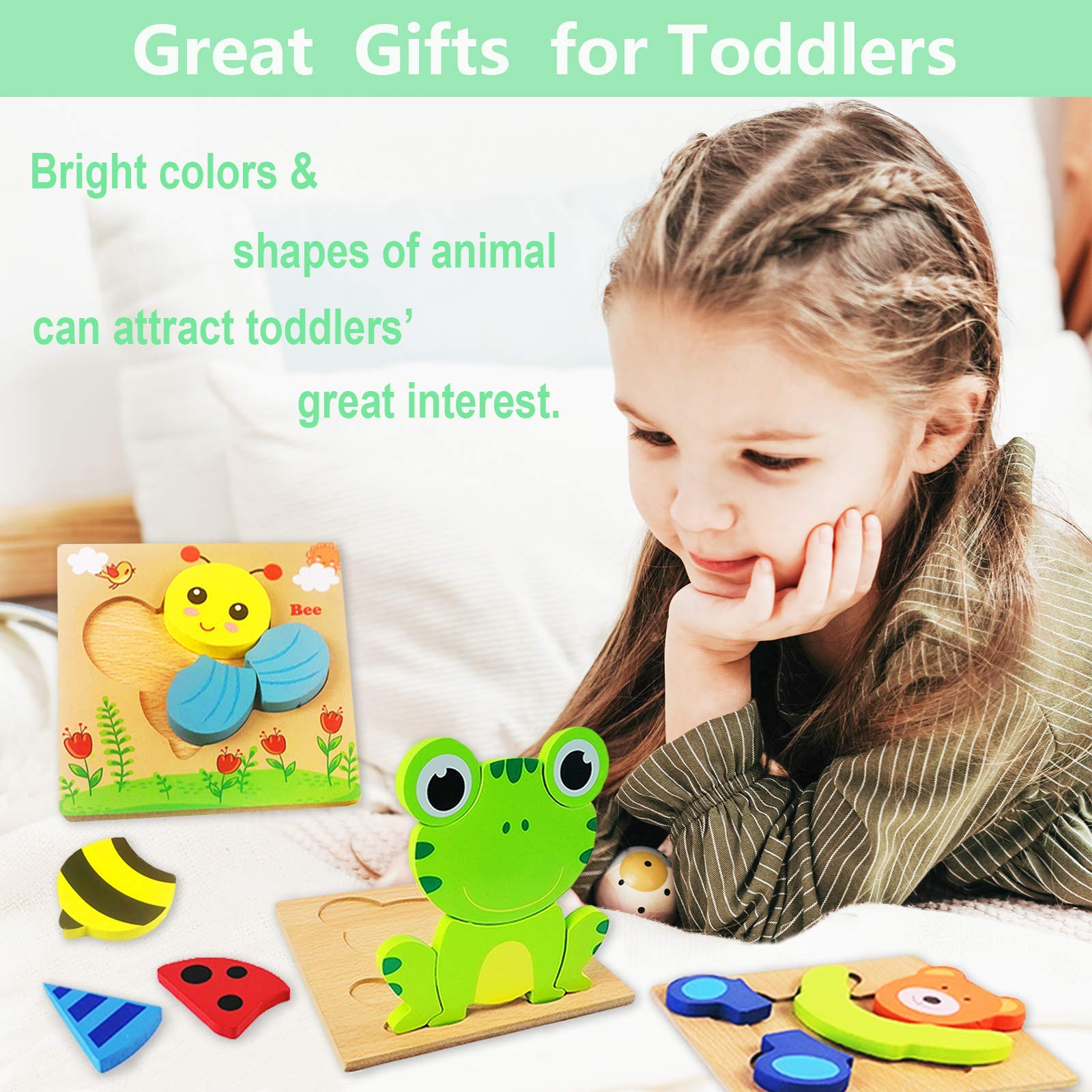 Wooden Puzzles Toddler Toys Gifts for 1 2 3 Year Old Boys Girls, 6 Pack Animal Jigsaw Puzzles Montessori Toys, Learning Educational Christmas Birthday Gifts for Girls Boys Ages 1-3