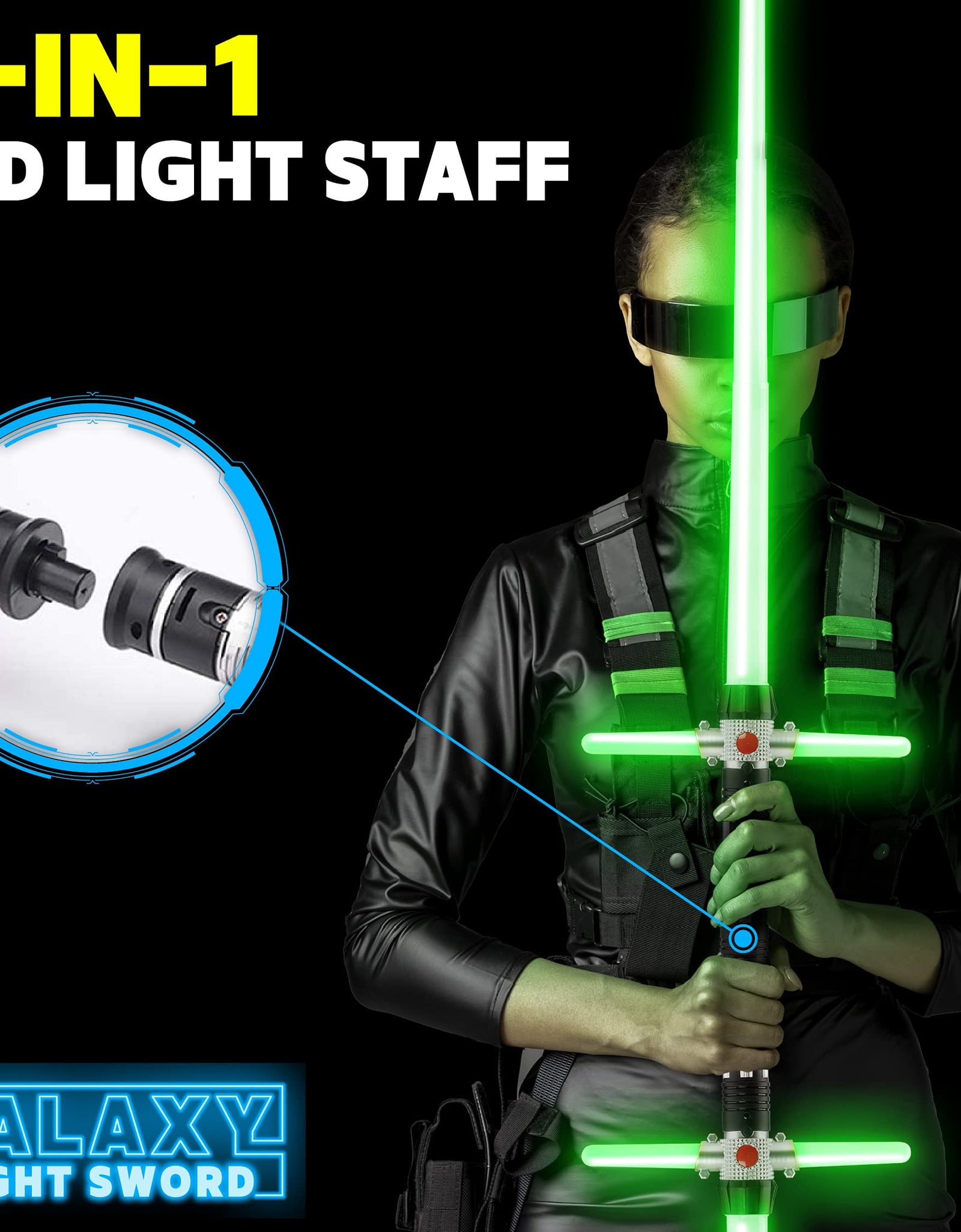 USA Toyz Galaxy Light Up Saber for Kids or Adults - 2-in-1 LED Dual Light Swords Set with FX Sound, 6 Color-Changing LEDs, Motion Sensitive, Retractable, Expandable Light Saber Double-Sided Connector