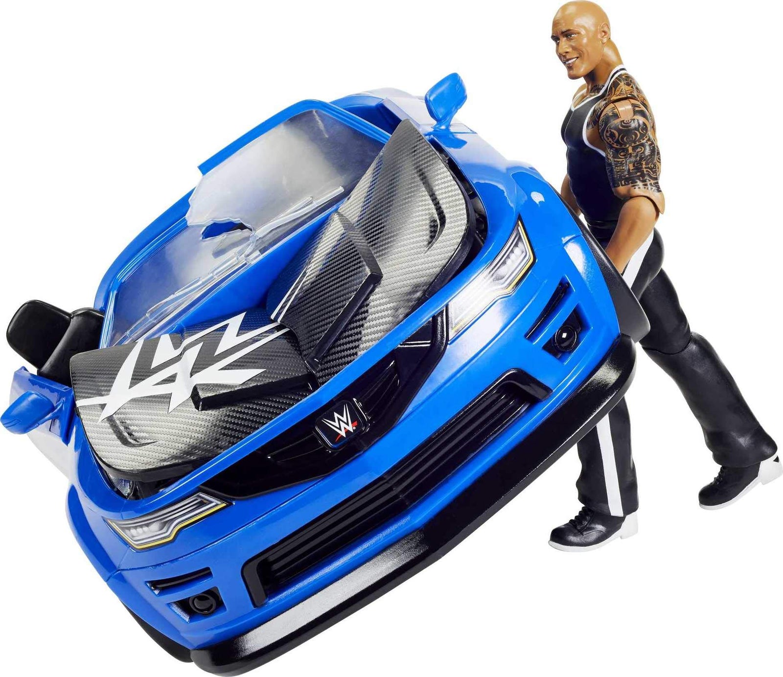 WWE Wrekkin’ Slam-Mobile Vehicle (13-in / 33.02-cm) with Rolling Wheels and 8 Breakable Parts & 6-in / 15.24-cm The Rock Basic Action Figure, Gift for Ages 6 Years Old & Up [Amazon Exclusive]