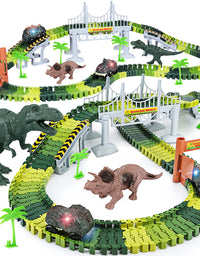 Dinosaur Toys,Create A Dinosaur World Road Race,Flexible Track Playset and 2 pcs Cool Dinosaur car for 3 4 5 6 Year & Up Old boy Girls Best Gift

