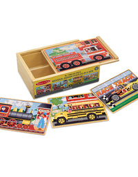 Melissa & Doug Vehicles 4-in-1 Wooden Jigsaw Puzzles in a Storage Box (48 pcs)
