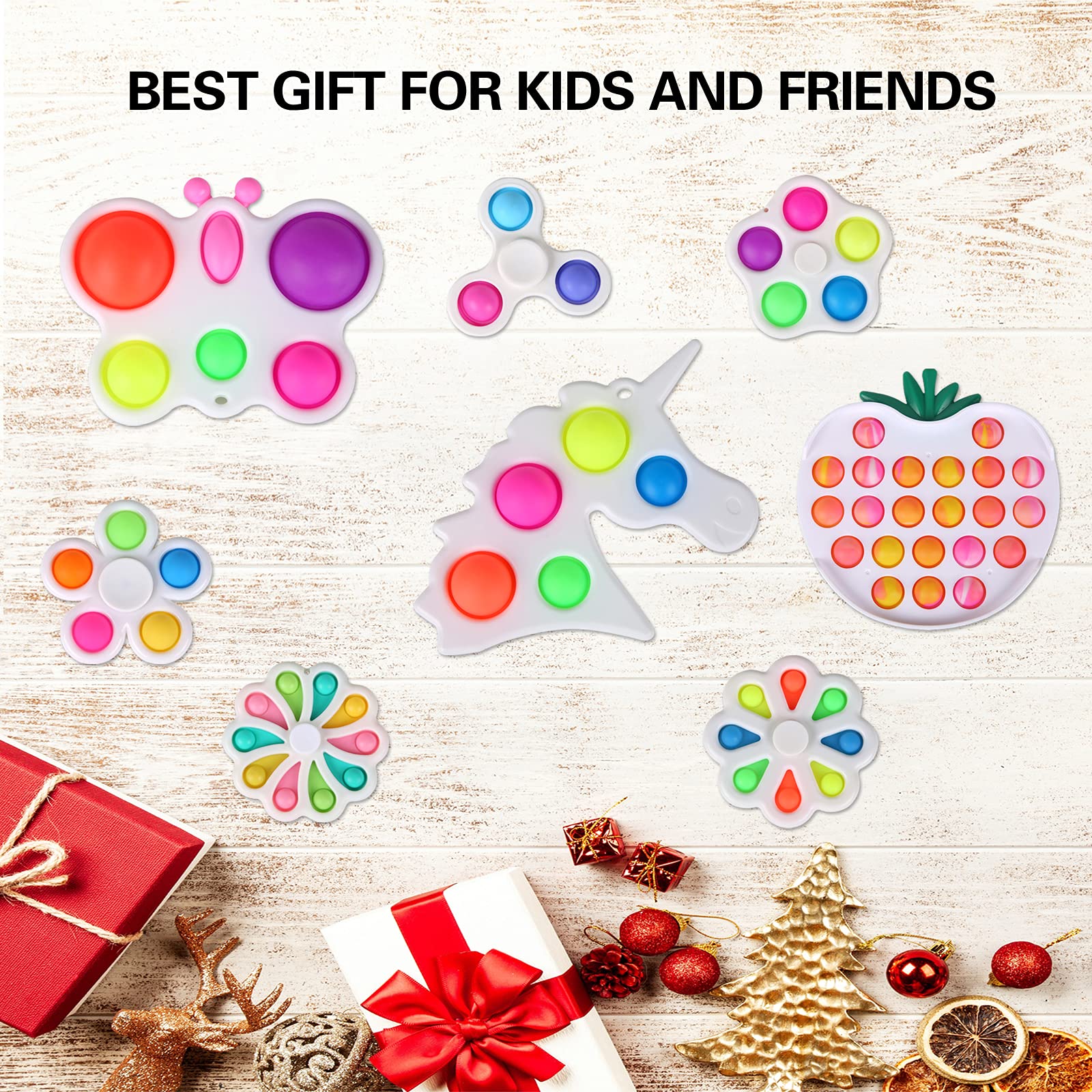 Fidget Pack, 8pcs Simple Dimple Fidget Toys Set with Bubble Fidget and Spinner Special Toys Bundle for Kids and Adults Gift for Classroom Rewards, Party Favor Birthday Gift Christmas Stuffers