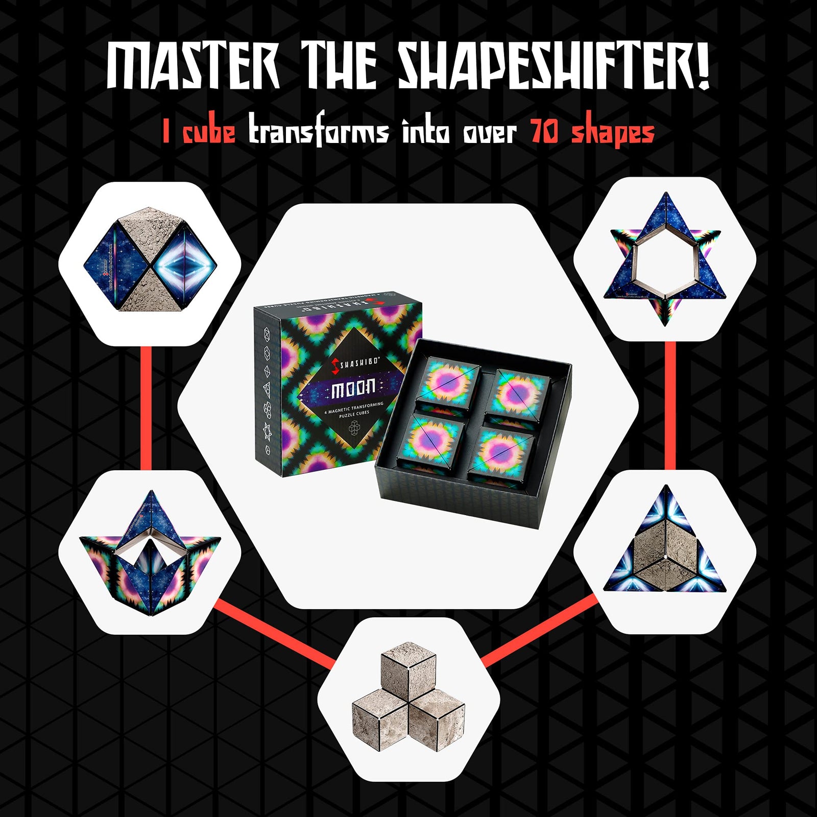 SHASHIBO Shape Shifting Box - Award-Winning, Patented Fidget Cube w/ 36 Rare Earth Magnets - Extraordinary 3D Magic Cube – Shashibo Cube Magnet Fidget Toy Transforms Into Over 70 Shapes (Spaced Out)