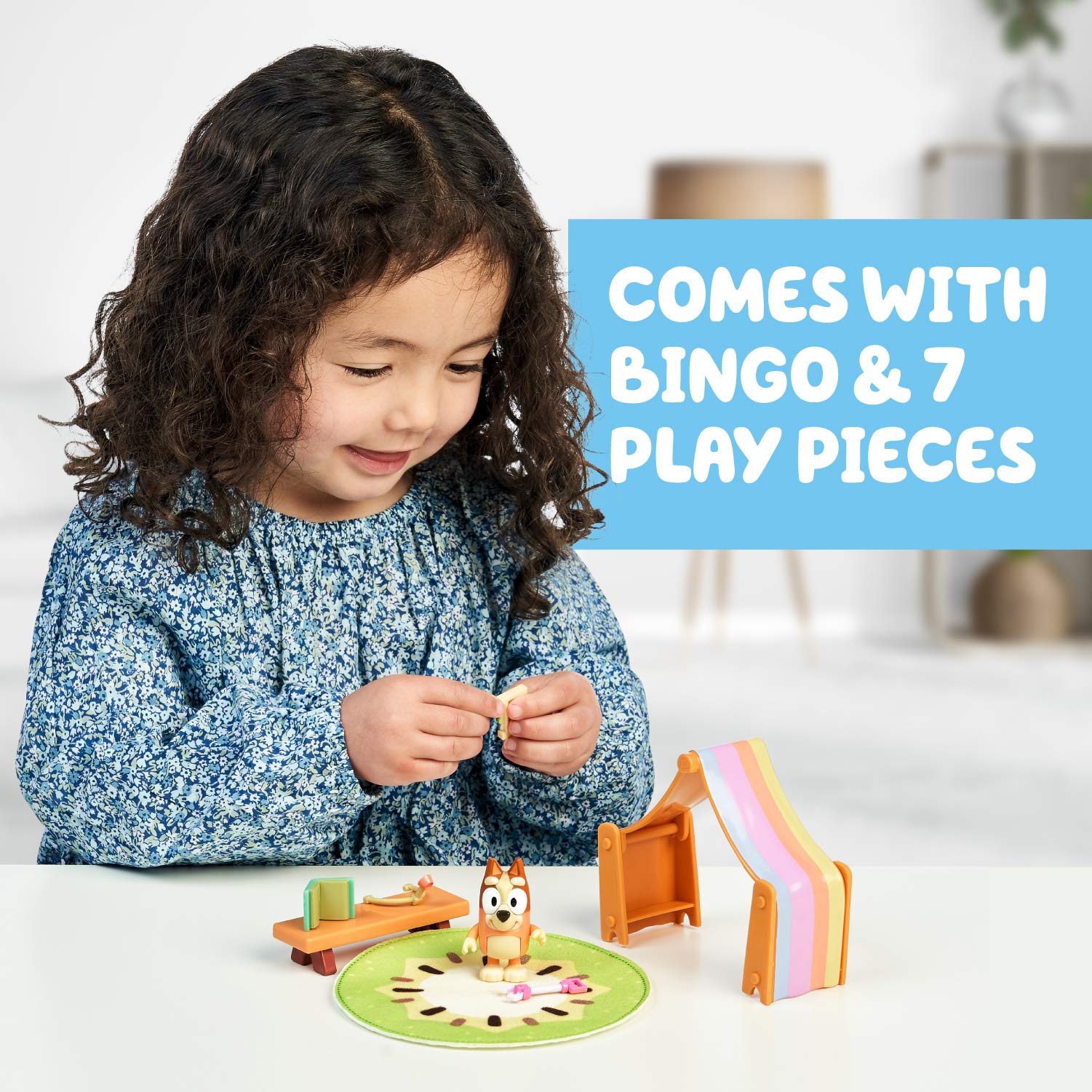 Bluey Bingo's Playroom, with 2.5" Bingo Figure, Canopy, Table, Computer, Rug, and Xylophone