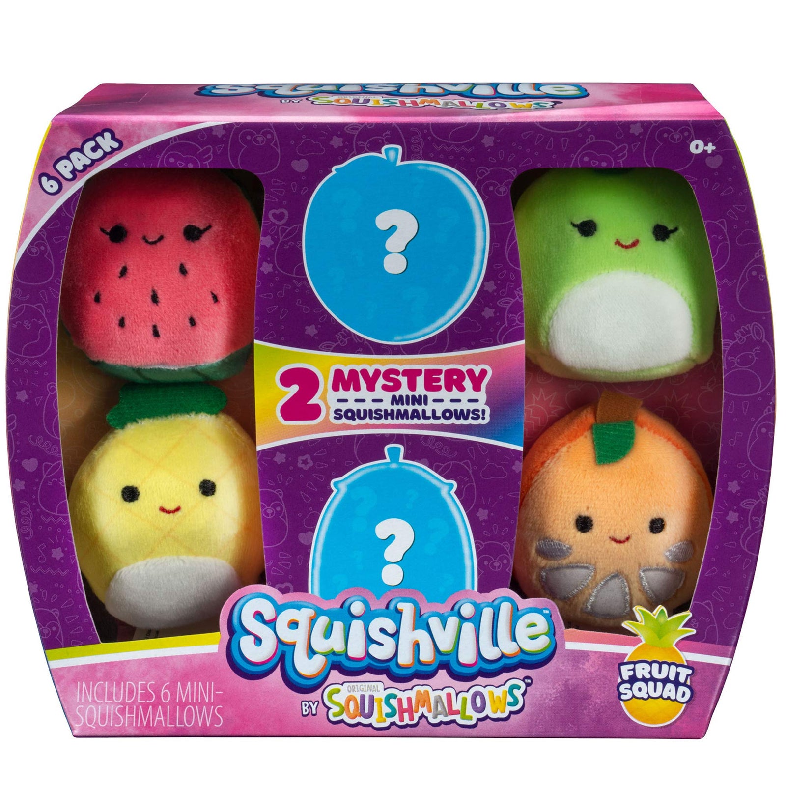 Squishville by Squishmallows Mini Plush Fruit Squad, Six 2” Soft Minimallow Fruit Plush, Irresistibly Soft Colorful Fruits, Mini Peach, Pineapple, and Watermelon Squishmallows