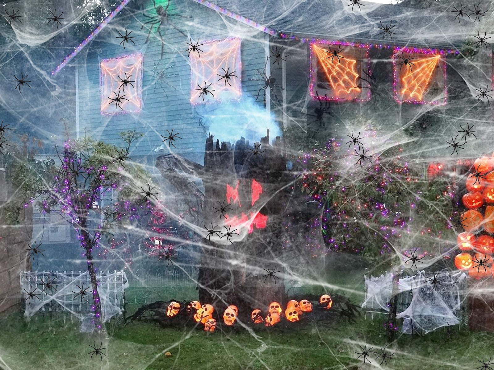 Moon Boat Fake Spider Web Cobweb Halloween Party Decorations Props 1000 sqft with 120 Spiders