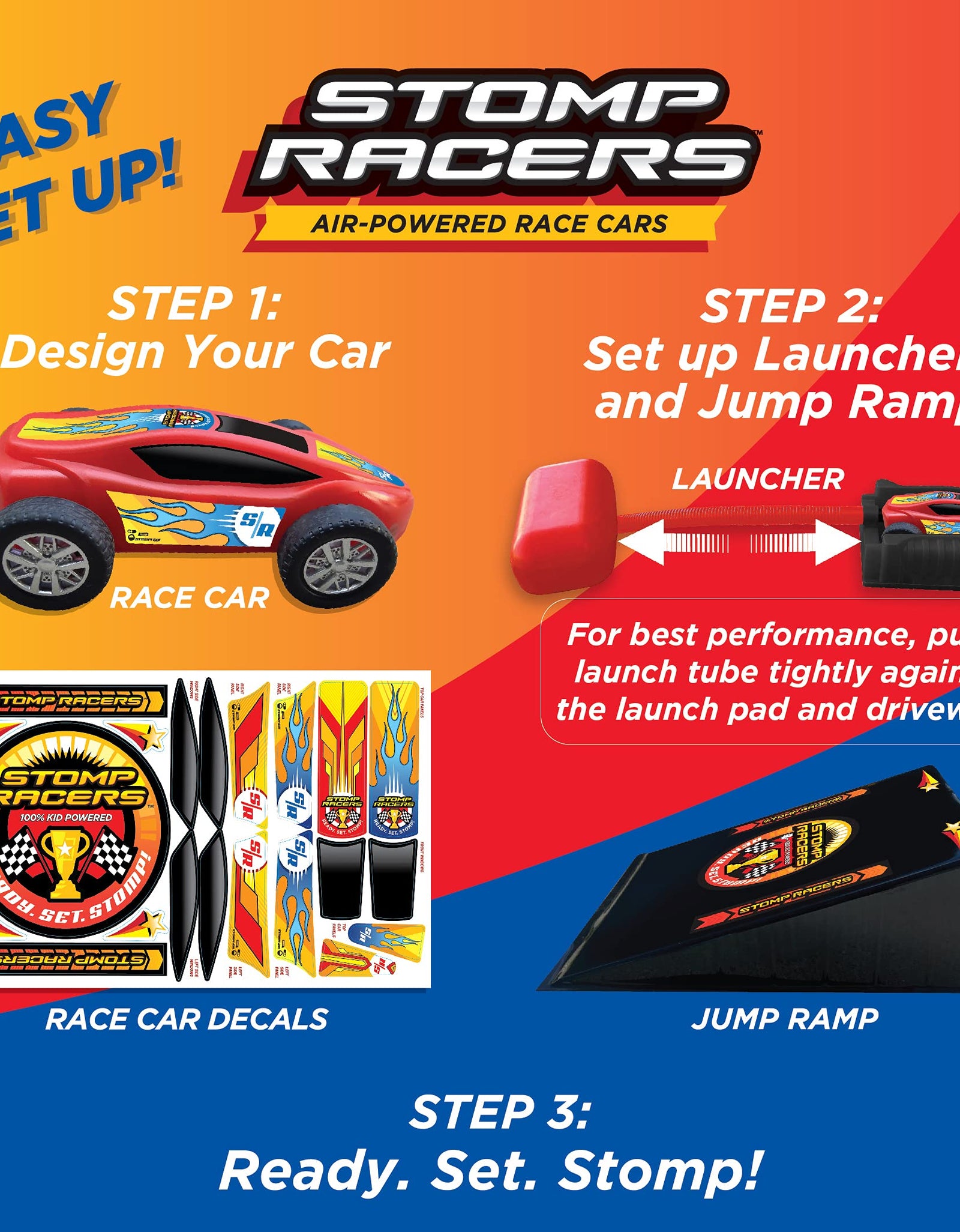 Stomp Racers by Stomp Rocket-Toy Car Launcher, Air Powered Car for Racing and Jumping Toy Car Launcher and ramp | Great for Outdoor and Indoor Play STEM Gifts for Boys and Girls-Ages 5 6 7 8…