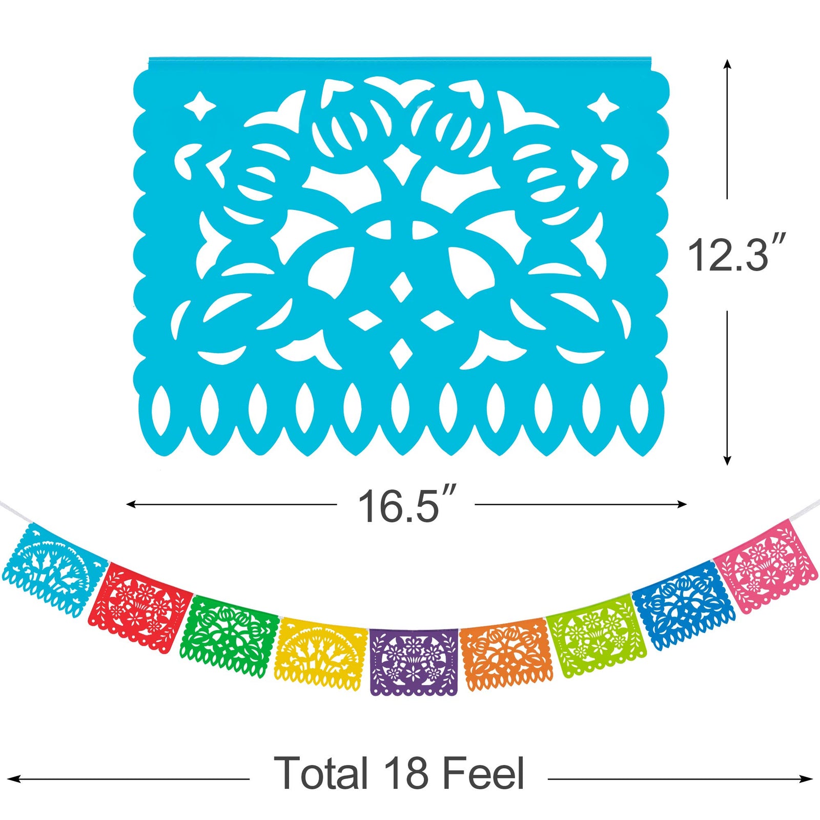 HOOJO 5 Packs 82 Ft Mexican Party Banners, Papel Picado Banner, Cino de Mayo, Fiesta Party Decorations, Dia De Los Muertos Decor, Day of The Dead Decorations, 12 Patterns 82 Feet Long in Total