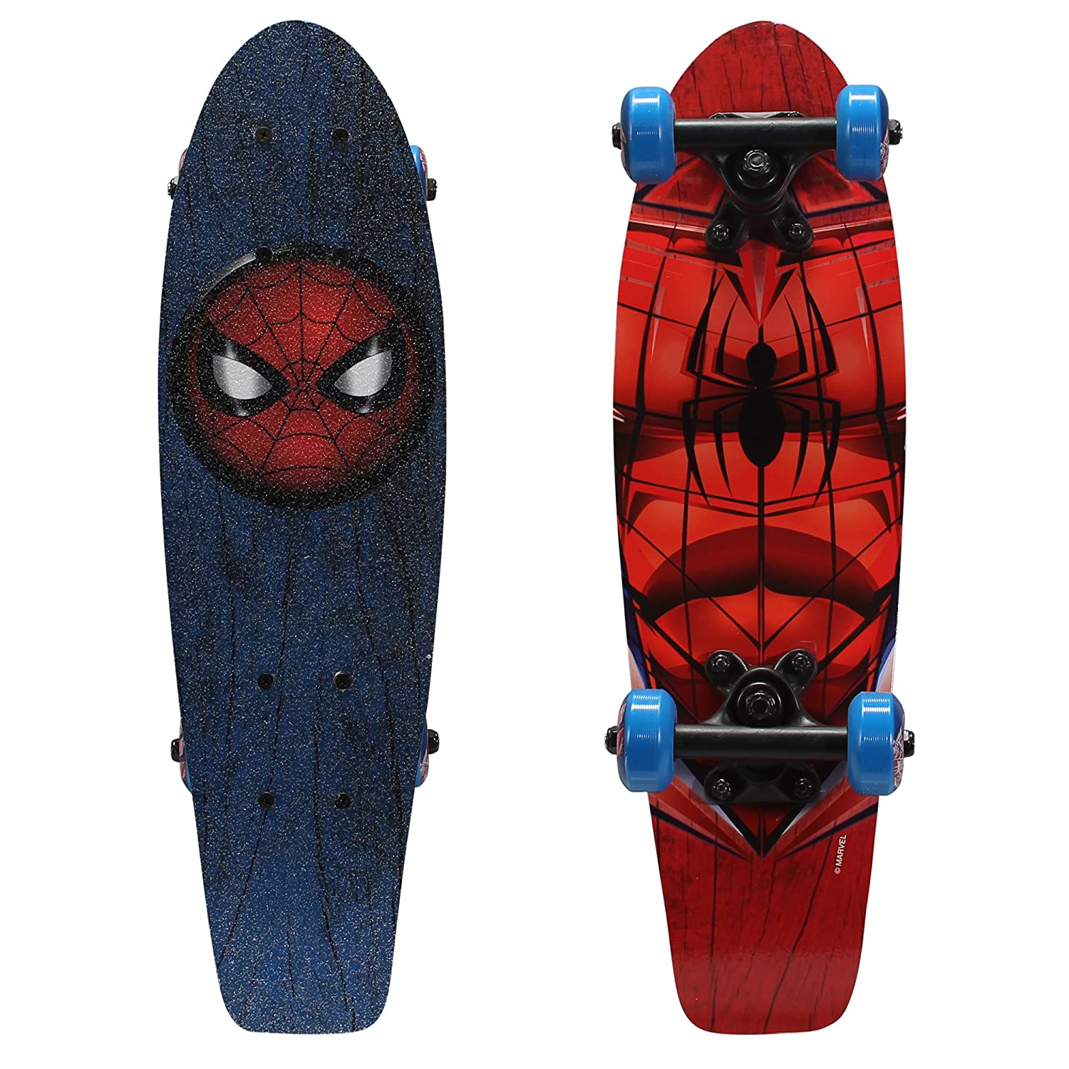 PlayWheels Ultimate Spider-Man 21 Inch Wood Cruiser Skateboard - Beginner Skateboard for Kids - Spidey Eyes