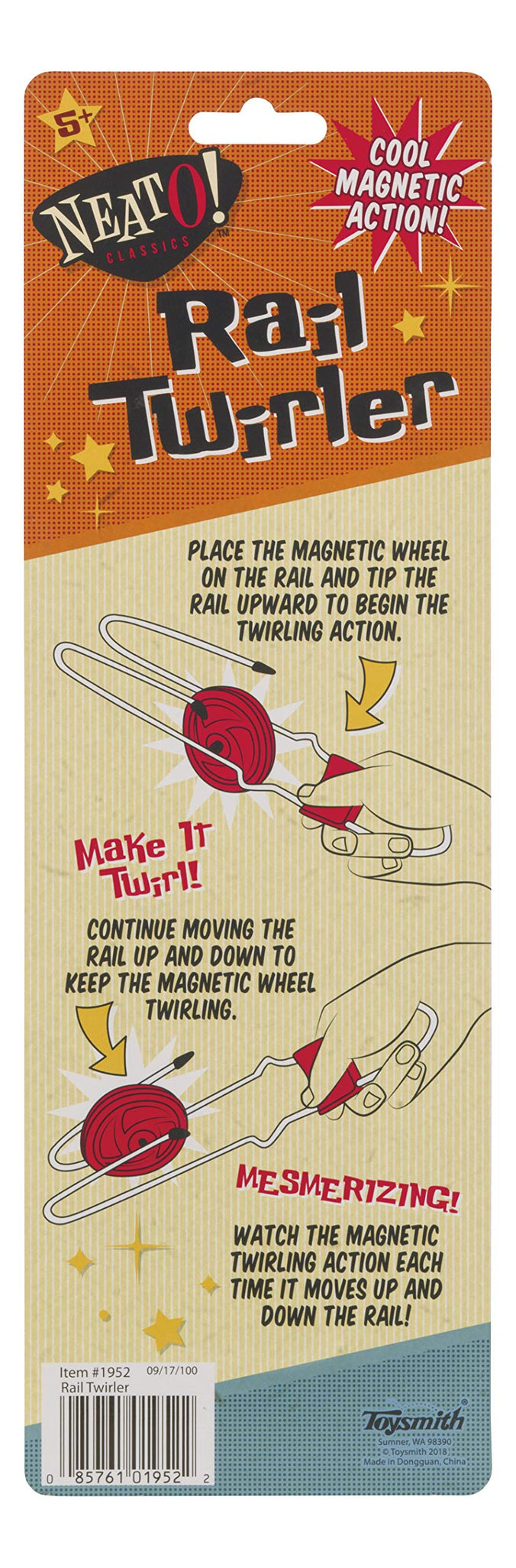 Neato! Classic Retro Magic Rail Twirler, Magnetic Gravity Defying Stunt Toy by Toysmith colors vary