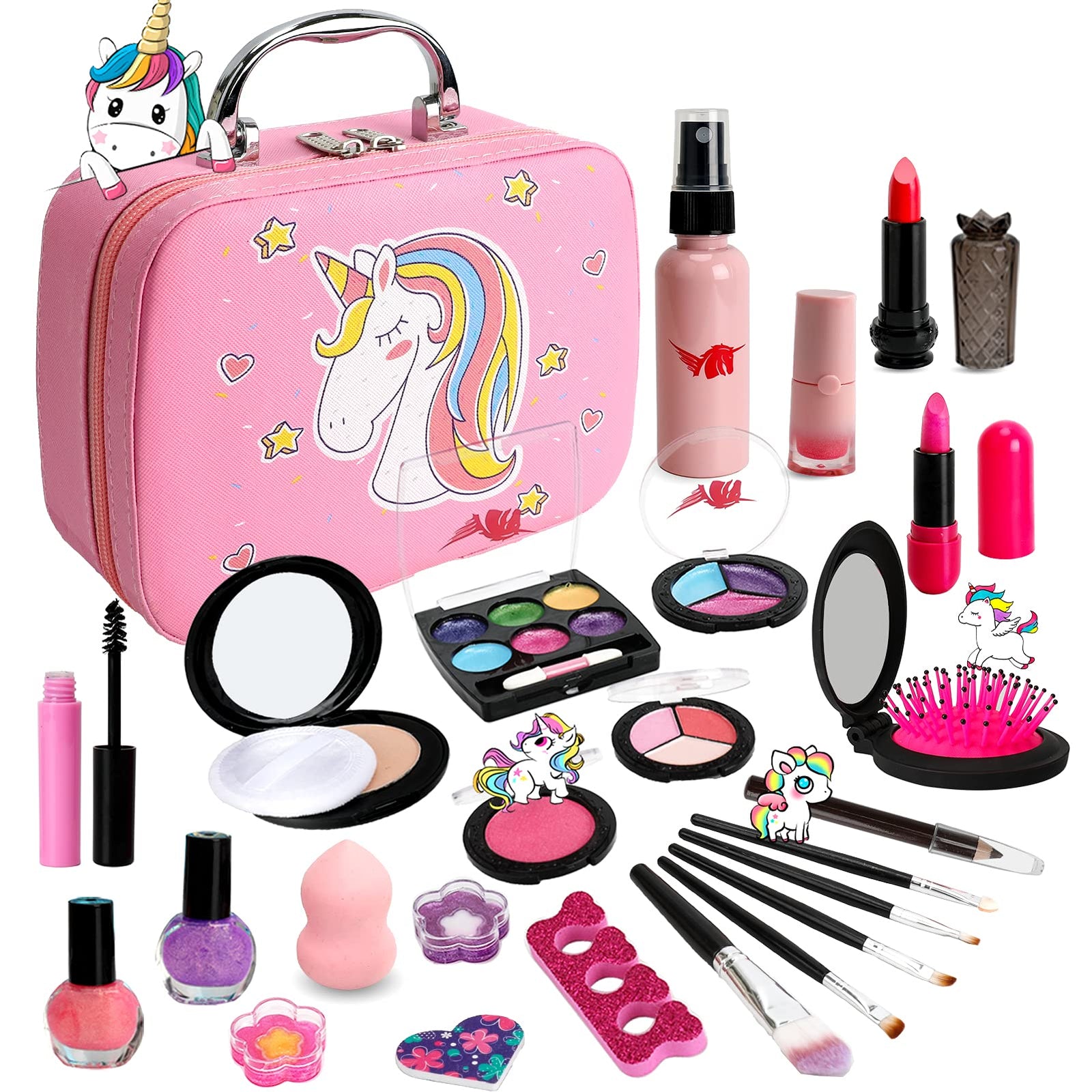 Kids Washable Makeup Girls Toys - Real Make Up Set Washable Make up Kit for Toddler Kids Girl Children Princess Pretend Play Christmas Birthday Gift Toys for Girl Aged 3 4 5 6