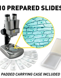 NATIONAL GEOGRAPHIC Dual LED Student Microscope – 50+ pc Science Kit Includes Set of 10 Prepared Biological & 10 Blank Slides, Lab Shrimp Experiment, 10x-25x Optical Glass Lenses and more! (Silver)
