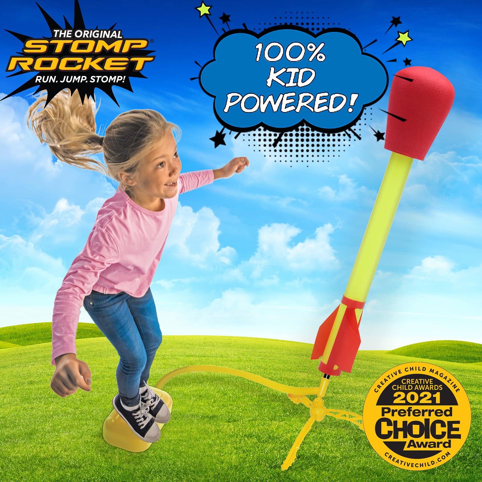 The Original Stomp Rocket Ultra Rocket Launcher with Ultra Refill Pack, 6 Rockets and Toy Air Rocket Launcher - Outdoor Rocket STEM Gift for Boys and Girls Ages 5 Years and Up - Great for Outdoor Play