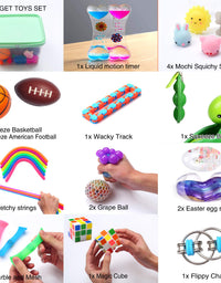 24 Pack Bundle Sensory Fidget Toys Set-Liquid Motion Timer/Grape Ball/Mochi Squishy/Stretchy String/Flippy Chain/Easter Egg/Marble Mesh/Squeeze Bean/Cube for Autistic Kids, ADHD, Anti-Stress Toys
