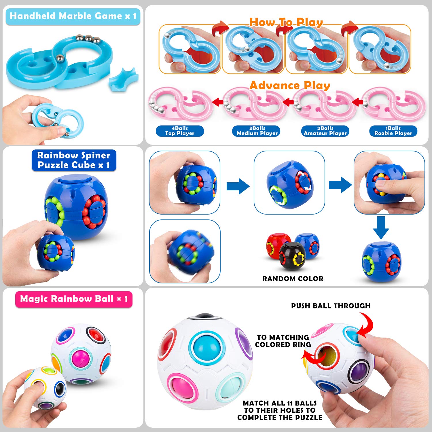 61 Pcs Sensory Fidget Toys Pack,Stress & Anxiety Relief Tools Bundle Figetget Toys Set for Kids Adults,Autistic ADHD Toys,Stress Balls Fidget Spinner Marble Mesh Puzzle Ball Pop Tube Fidget Box