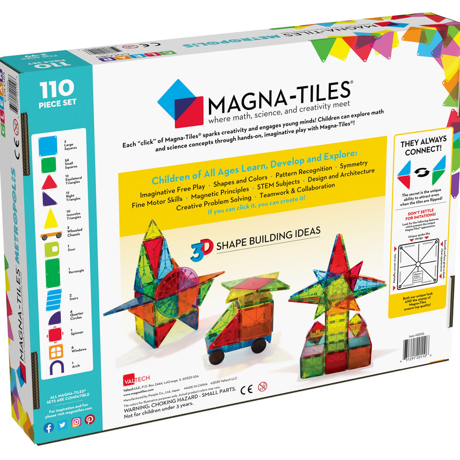 Magna Tiles Metropolis Set, The Original Magnetic Building Tiles for Creative Open-Ended Play, Educational Toys for Children Ages 3 Years + (110 Pieces)
