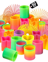 Rainbow Spring Toy Assortment - (Pack of 50) Mini Plastic Coil Spring Toy | Bright Colors and Shapes, Goody Bag Filler, Party Prizes and Stocking Stuffers for Kids by Bedwina
