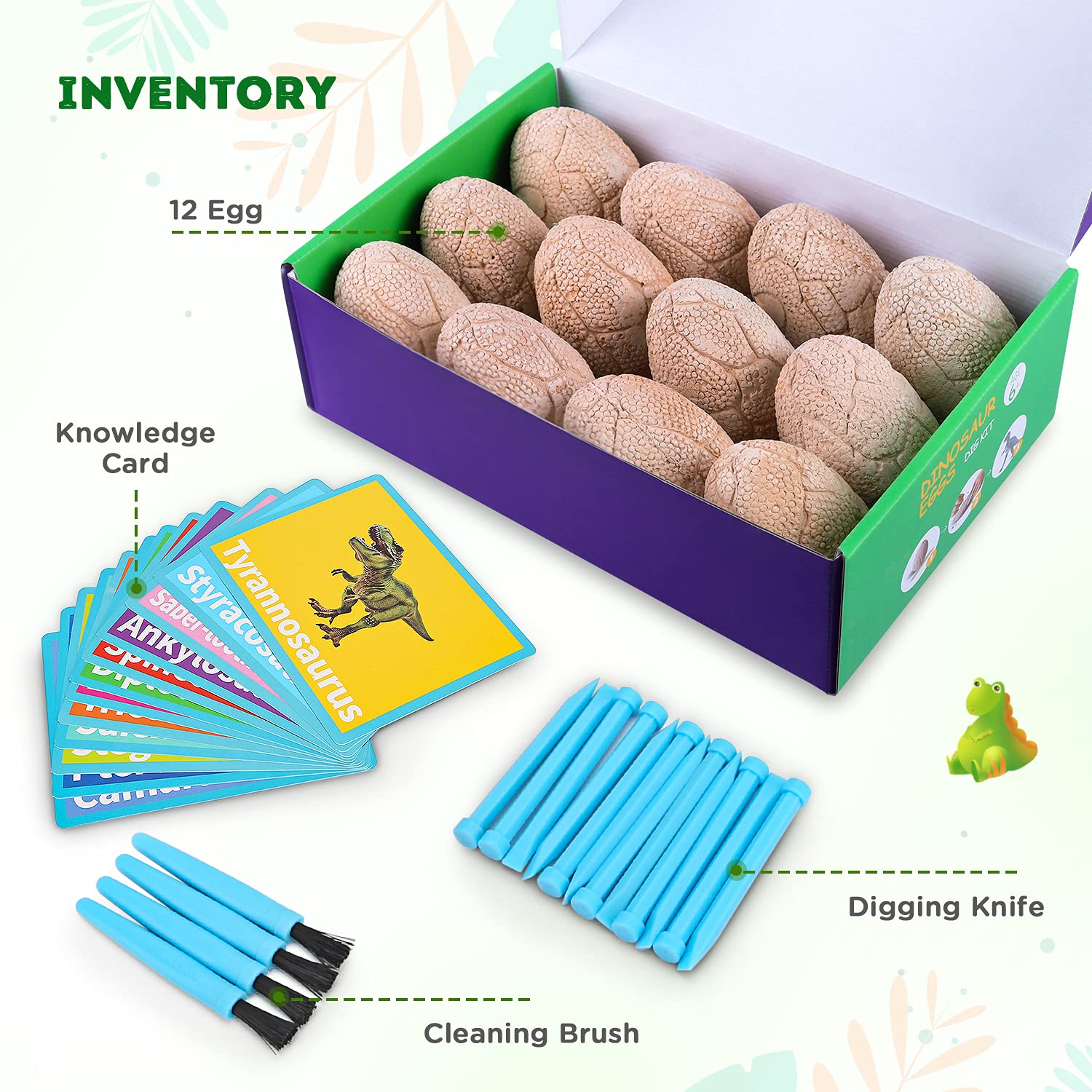 Dig Up Dinosaur Fossil Eggs, Break Open 12 Unique Dinosaur Fossil Eggs and Discover 12 Cute Dinosaurs, Funny Dinosaur Digging Toy for 3 4 5 6 7 8 9-12 Year Old Boys Archaeology Science STEM Gift