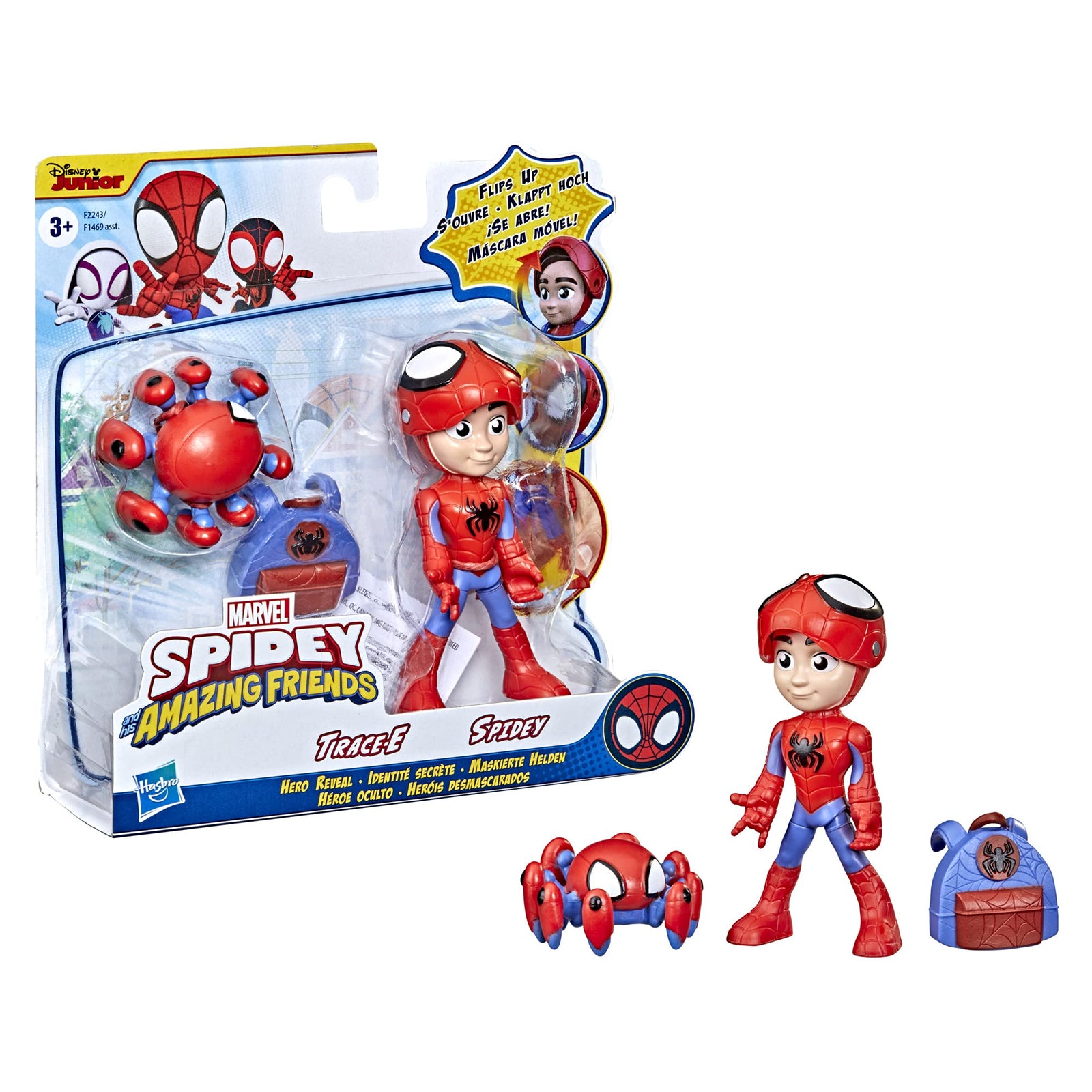 Marvel Spidey and His Amazing Friends Hero Reveal 2-Pack, 4-Inch Scale-Action Figures,-Mask Flip Feature, Spidey and Trace-E, 3 and Up