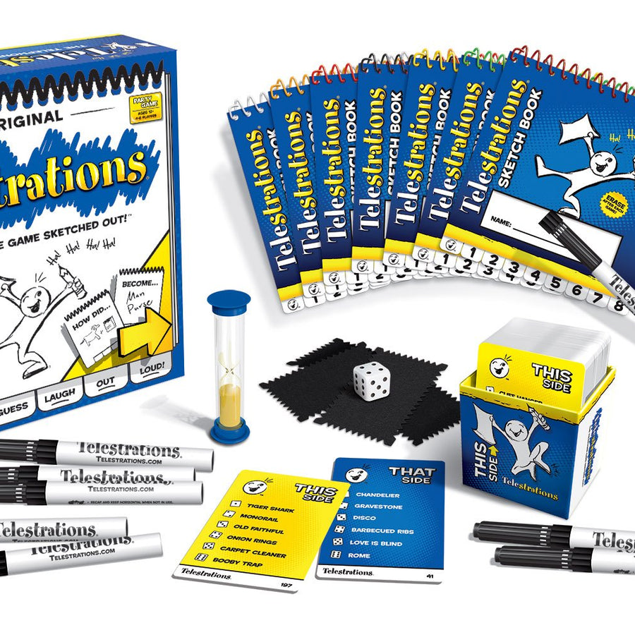 USAOPOLY Telestrations Original 8 Player, Family Board Game, A Fun Family Game for Kids and Adults, Family Game Night Just Got Better, The Telephone Game Sketched Out, Multicolor