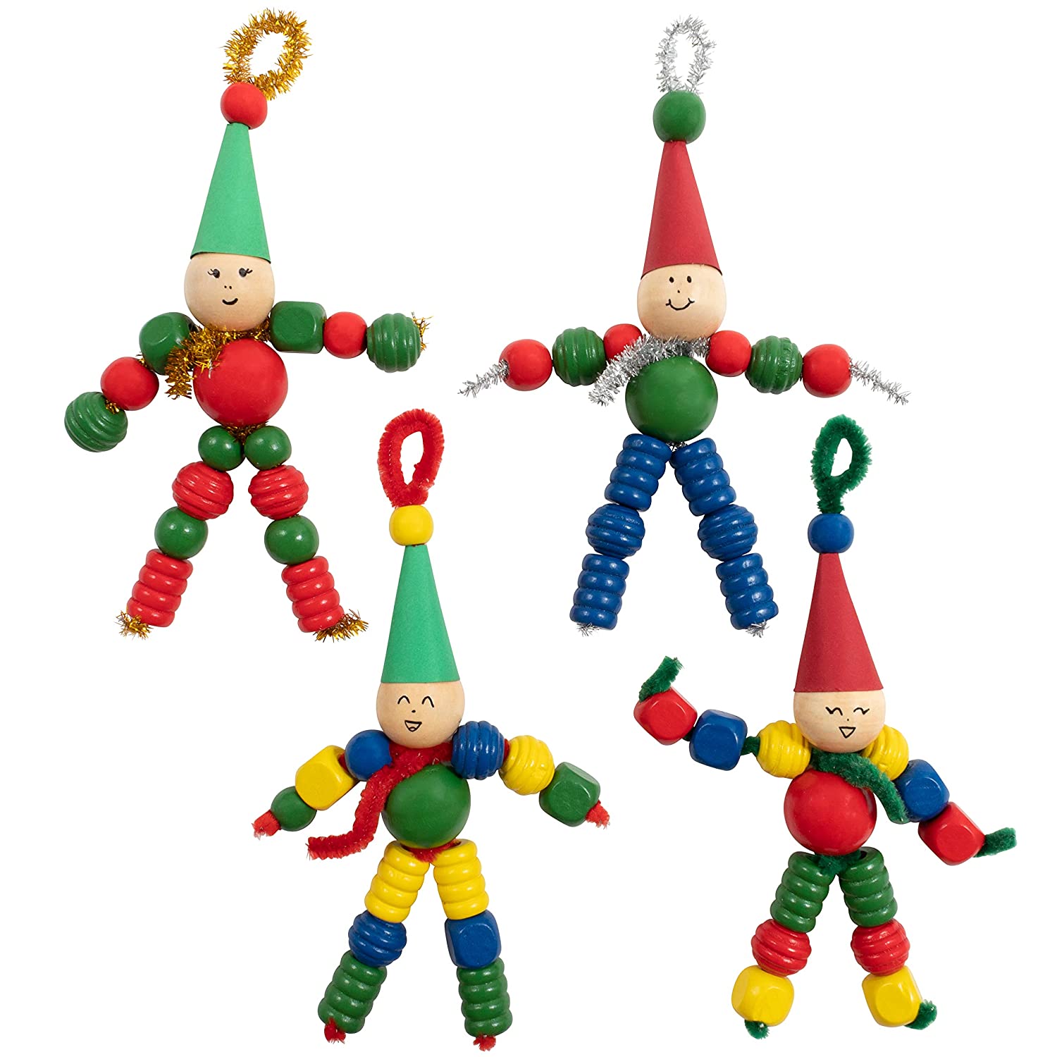 READY 2 LEARN Christmas Crafts - Create Your Own Bead Elves - Set of 4 - DIY Ornaments for Kids - Christmas Tree Decoration - All Materials Included
