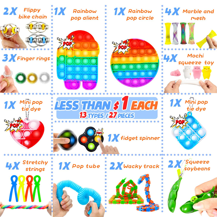 SHARLOVY Fidget Toy Pack Pop 27P Sensory Squeeze Figet Toys Packages Fidget Kit Box Figetsss Toys Sets Fidgets for Girls 10-12 Boys Toddlers ADHD Autism Kids