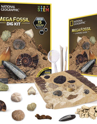 NATIONAL GEOGRAPHIC Mega Fossil Dig Kit – Excavate 15 Real Fossils Including Dinosaur Bones & Shark Teeth, Educational Toys, Great Gift for Girls and Boys, an AMAZON EXCLUSIVE Science Kit
