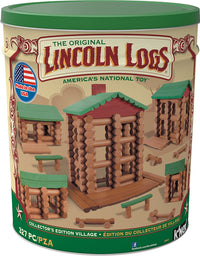 LINCOLN LOGS-Collector's Edition Village-327 Pieces-Real Wood Logs-Ages 3+ - Best Retro Building Gift Set for Boys/Girls-Creative Construction Engineering–Top Blocks Game Kit - Preschool Education Toy
