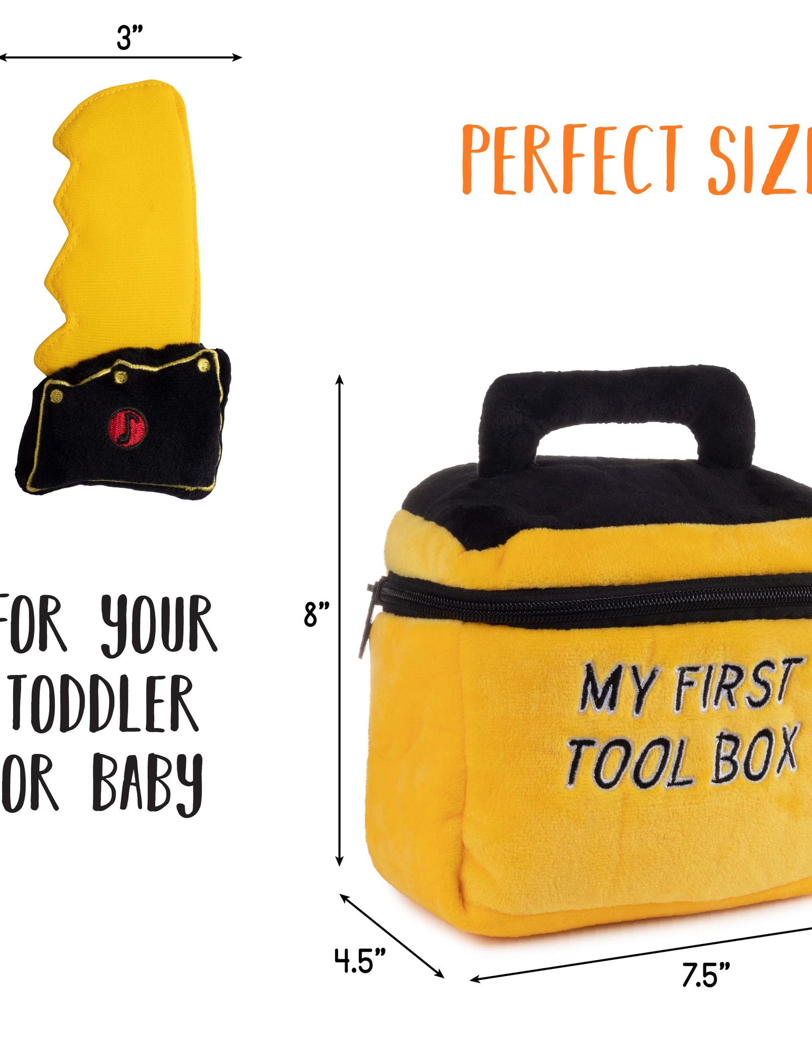 Toy Tool Set for Toddlers | Includes Cuddly Hammer, Handsaw, Screwdriver, Hand Drill, & Zippered Tool Box with Cool Sounds | Soft Plush Toys Made from Durable & Hypoallergenic Fabric