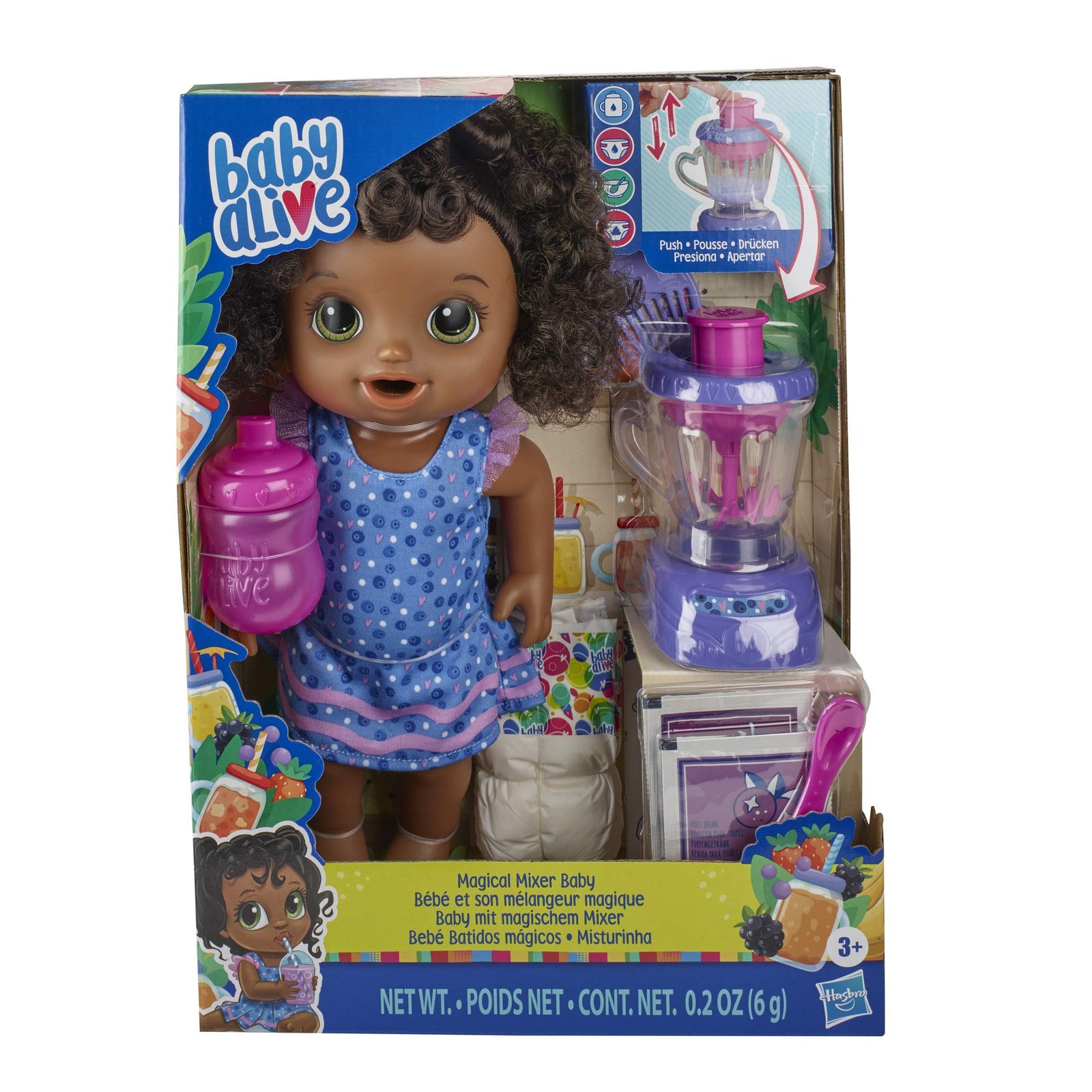 Baby Alive Magical Mixer Baby Doll Berry Shake with Blender Accessories, Drinks, Wets, Eats, Black Hair Toy for Kids Ages 3 and Up
