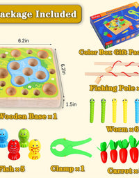 Toys for 1 Year Old Boy Montessori Toys for Toddlers Sensory Education Wooden Toys for 1 2 3 Year Old Babies Gifts for Christmas Birthday Kids Boys & Girls Fishing Games Carrot Harvest Catching Worm
