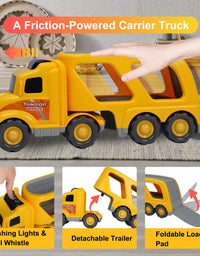 Toys for 1 2 3 4 5 6 Year Old Boys, Kids Toys Truck for Toddler Boys Girls, 5 in 1 Friction Power Construction Toys Car Carrier Vehicle for Age 3-9 Boys Christmas Birthday Gifts for Kids Age 3 4 5 6
