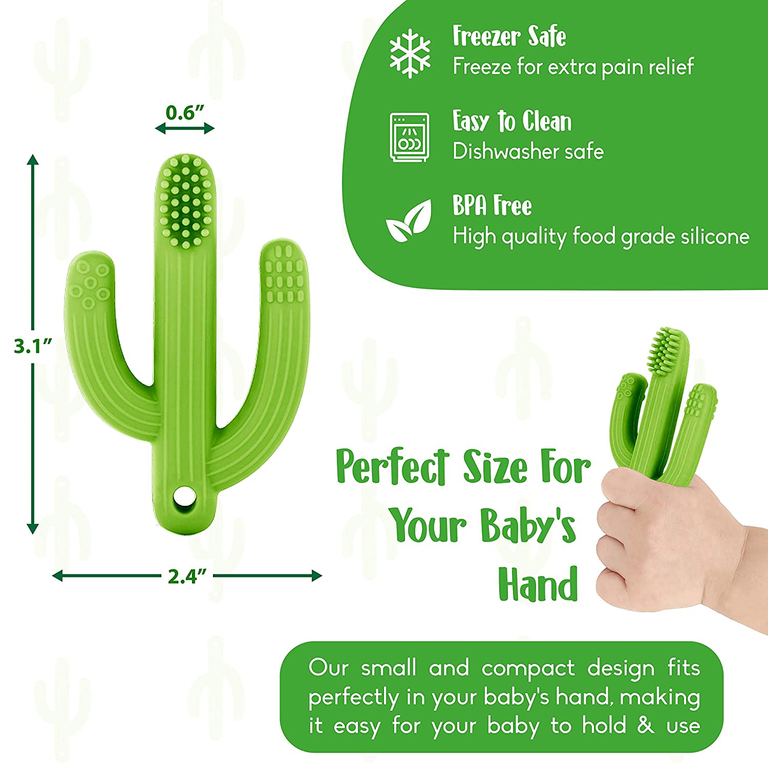 Cactus Baby Teething Toys for Newborn Infants and Toddlers - Self-Soothing Pain Relief Soft Silicone Teether and Training Toothbrush for Babies, BPA Free, Soothes Babies Sore Gums