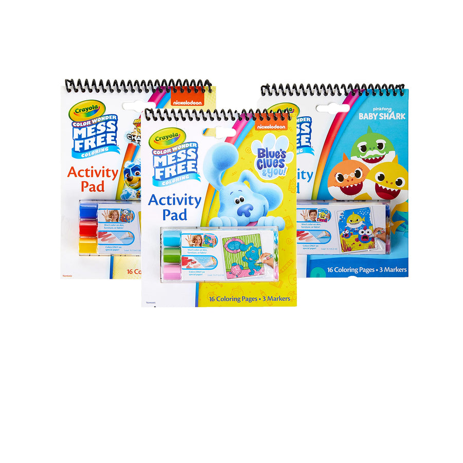 Crayola Baby Shark, Paw Patrol & Blues Clues, 3 Color Wonder Mess Free Coloring Pads & Markers, Stocking Stuffers, Kids Gifts