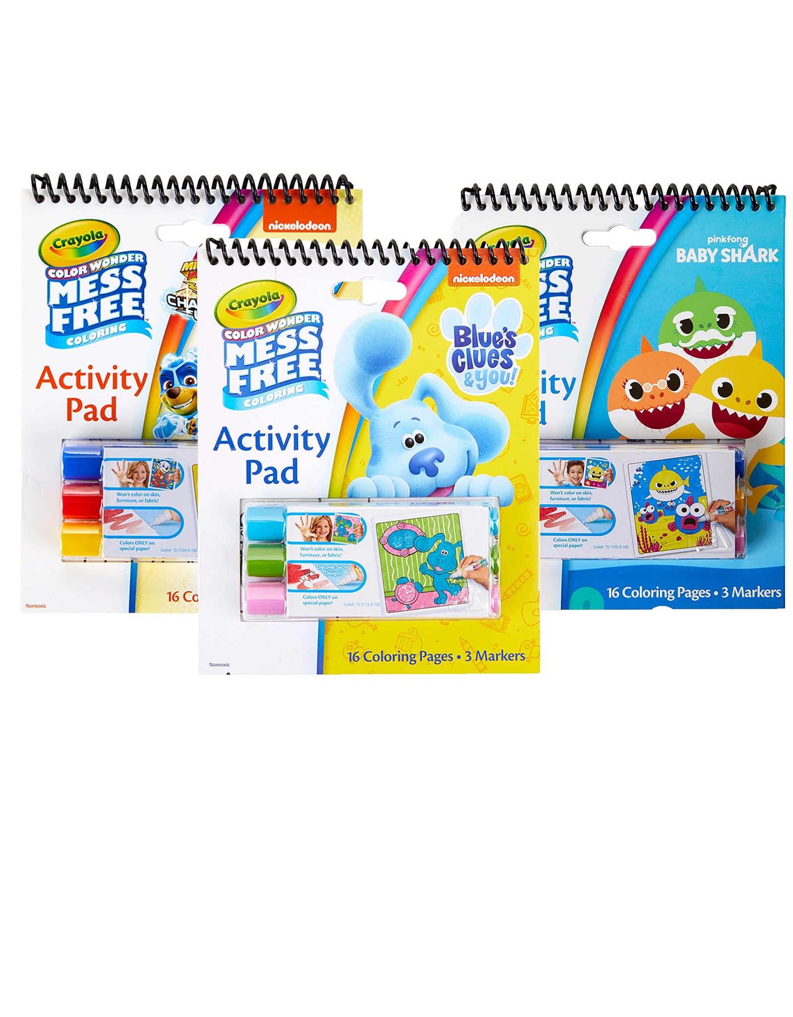 Crayola Baby Shark, Paw Patrol & Blues Clues, 3 Color Wonder Mess Free Coloring Pads & Markers, Stocking Stuffers, Kids Gifts