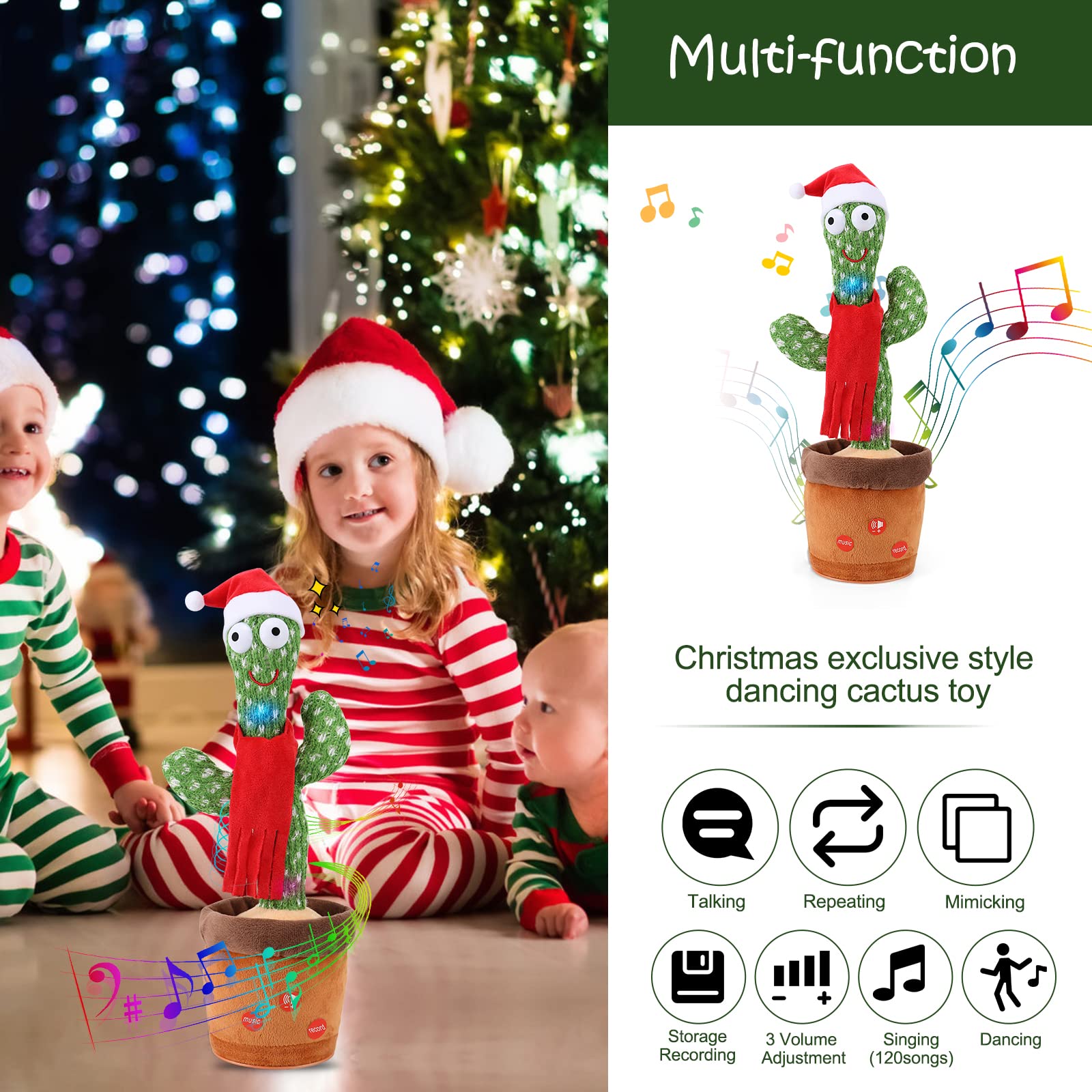 LUKETURE Dancing Cactus, Sunny The Cactus Toy for Kid, Electric Singing Cactus Plush Toy, Talking Cactus Toy That Repeat What You Say, Recording
