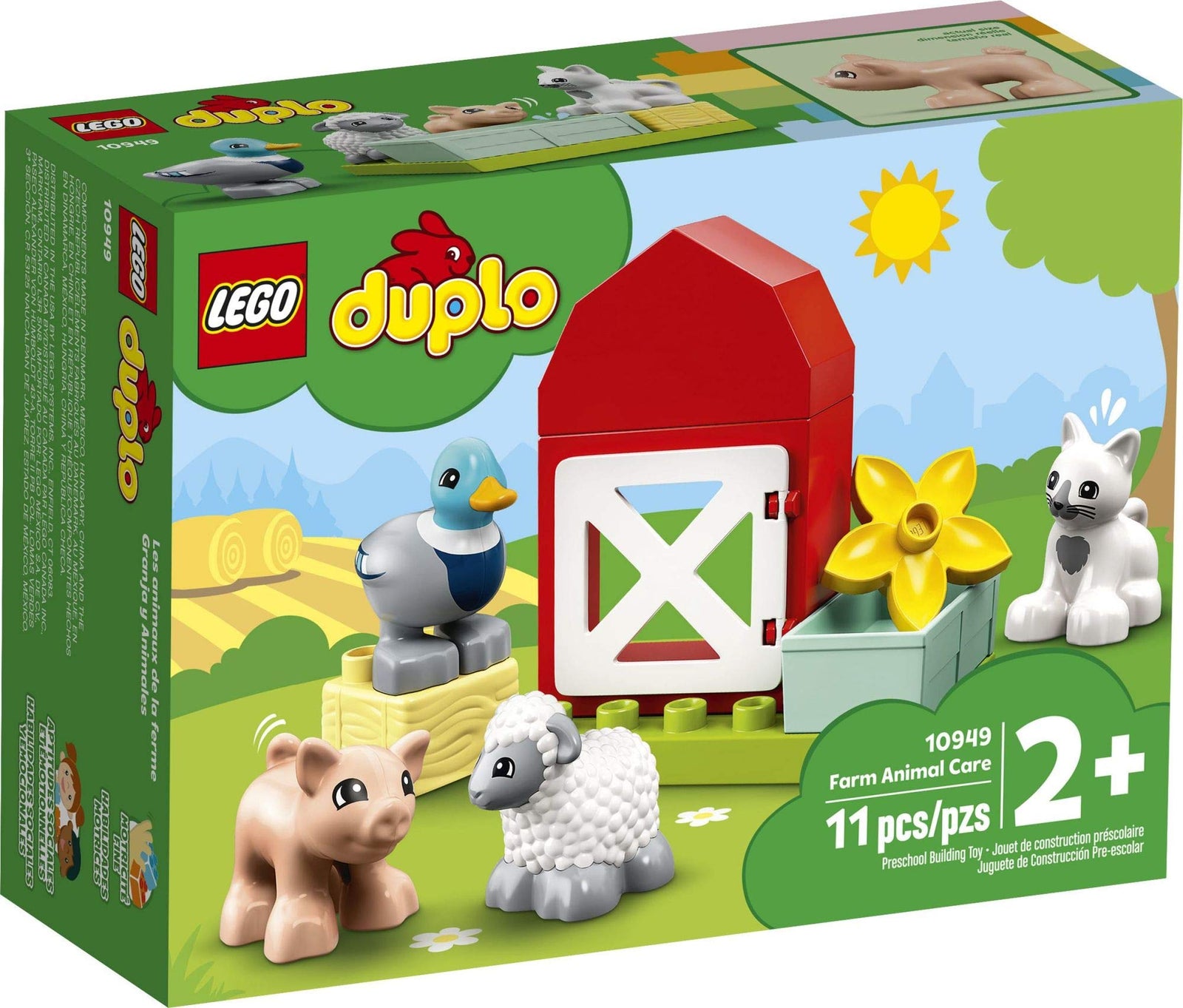 LEGO DUPLO Town Farm Animal Care 10949 Imaginative Build-and-Play Toy for Toddlers; Buildable Farm Playset with 4 Animal Figures – a Duck Toy, Cat Figure, Pig Toy and Sheep Toy, New 2021 (11 Pieces)