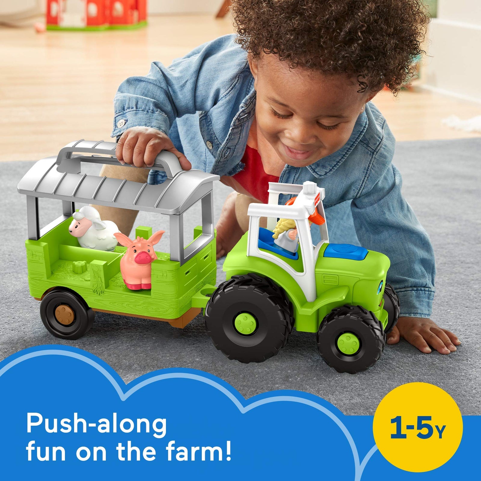 Fisher-Price Little People Caring for Animals Tractor, push-along musical farm truck for toddlers and preschool kids