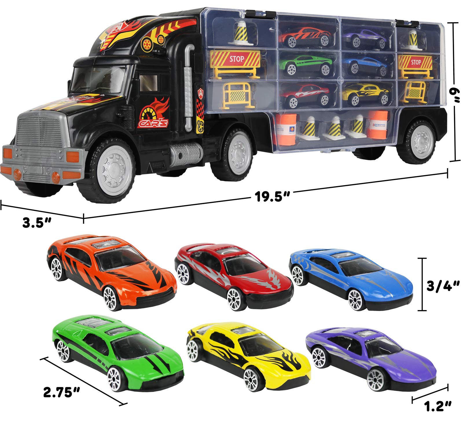 Click N' Play Transport Car Carrier Truck, Loaded with Cars, Road Signs & More. Holdup To 28 Cars. Jumbo 22" Long