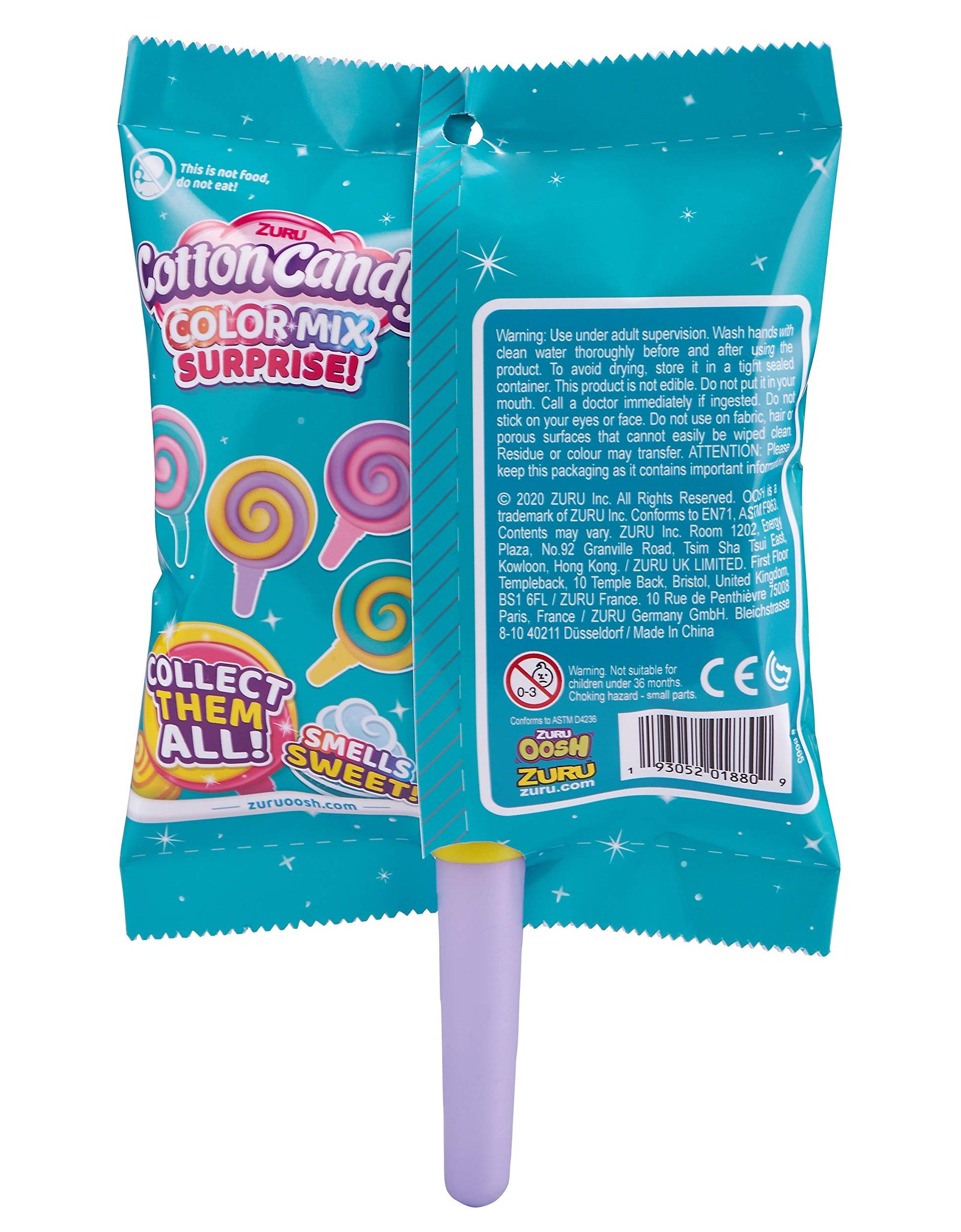 Oosh Slime Color Mix Surprise, Scented Fluffy, Soft and Stretchy Slime, Non-Stick Cotton Candy - Yellow Handle Teal Lollipop